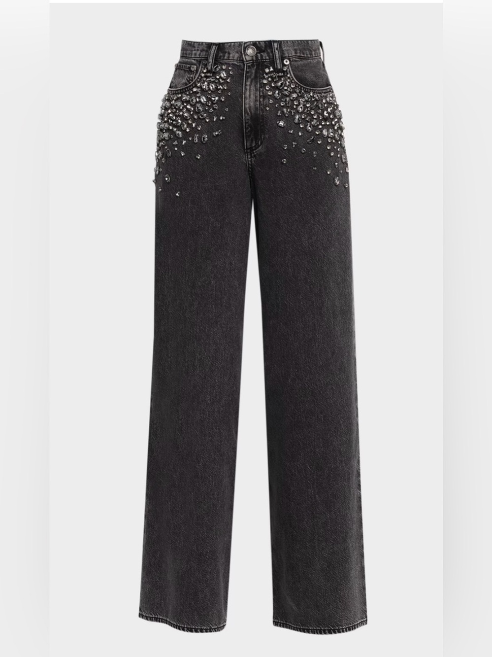 $498 RAG & BONE Sofie Black Embellished High-Waist Wide-Leg Jeans
